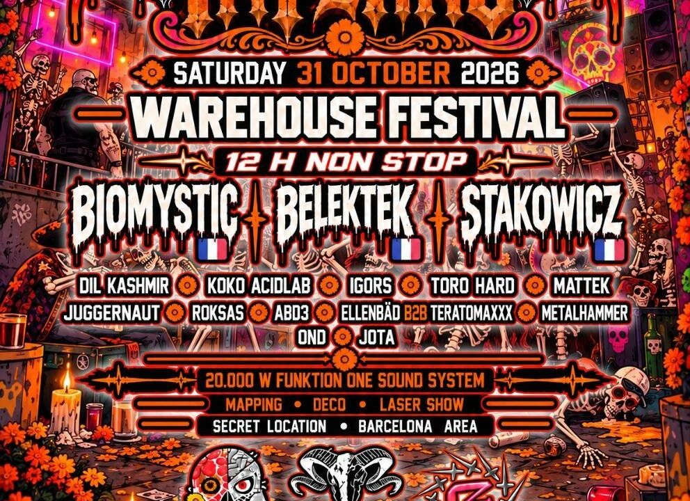 Halloween In Tekno · Warehouse Festival · 12h Non·stop + 20.000w Funktion One